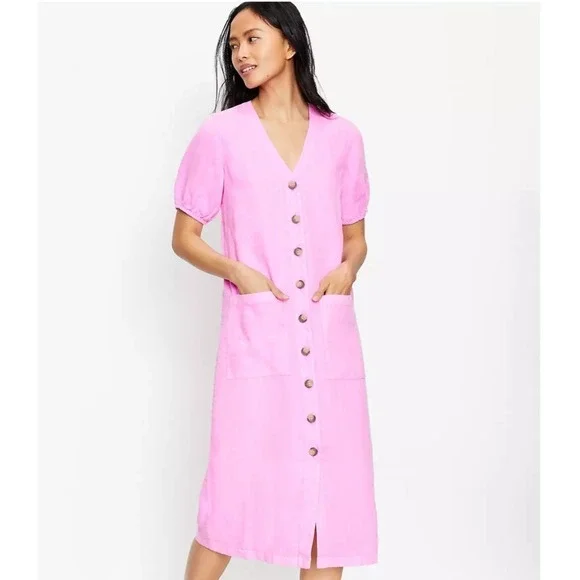 Lou & Grey | Dresses | Lou Grey Pink Button Down 0 Linen Shirt Dress Med  Beach Coastal Cottagecore | Poshmark